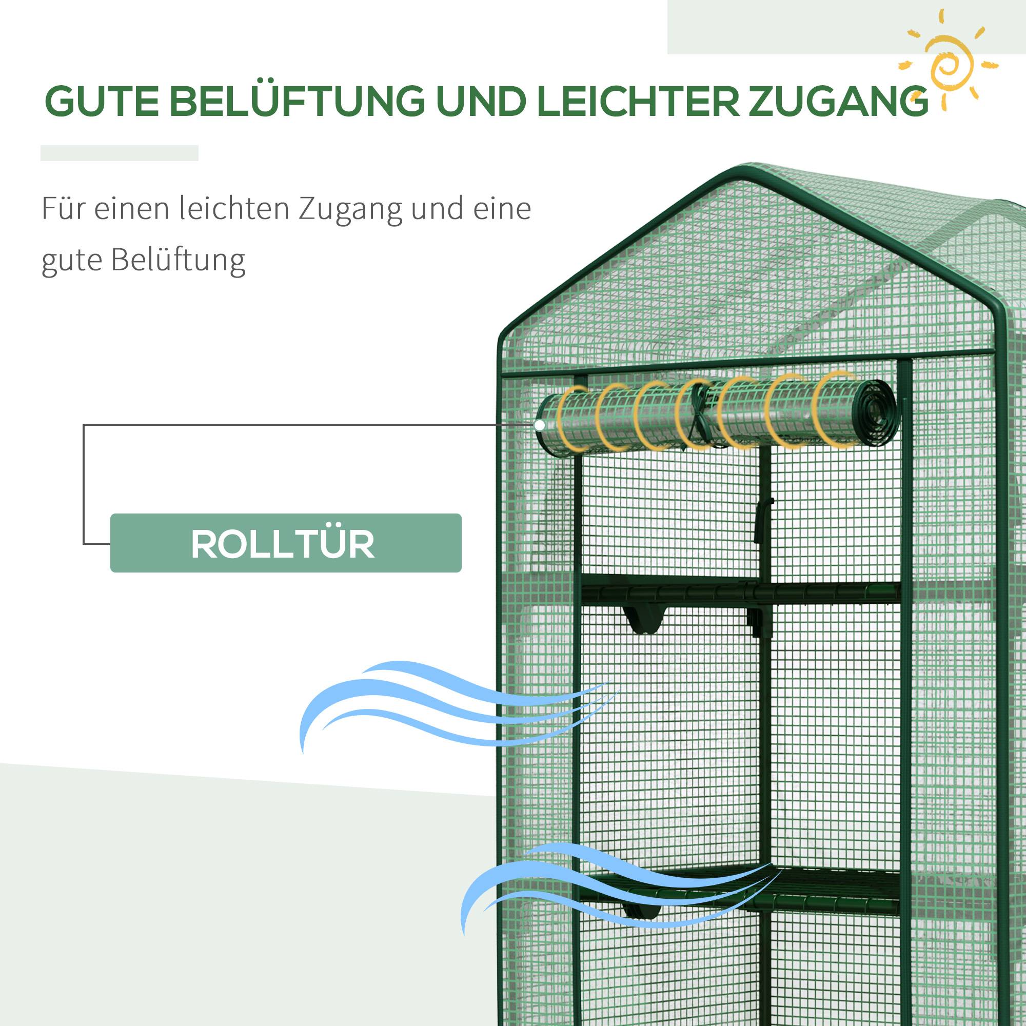 Mini serre balcon métal PE culture plantes 3 étagères porte zippée 69x49x125cm vert - ComfortXL Outdoor Living - Image 7