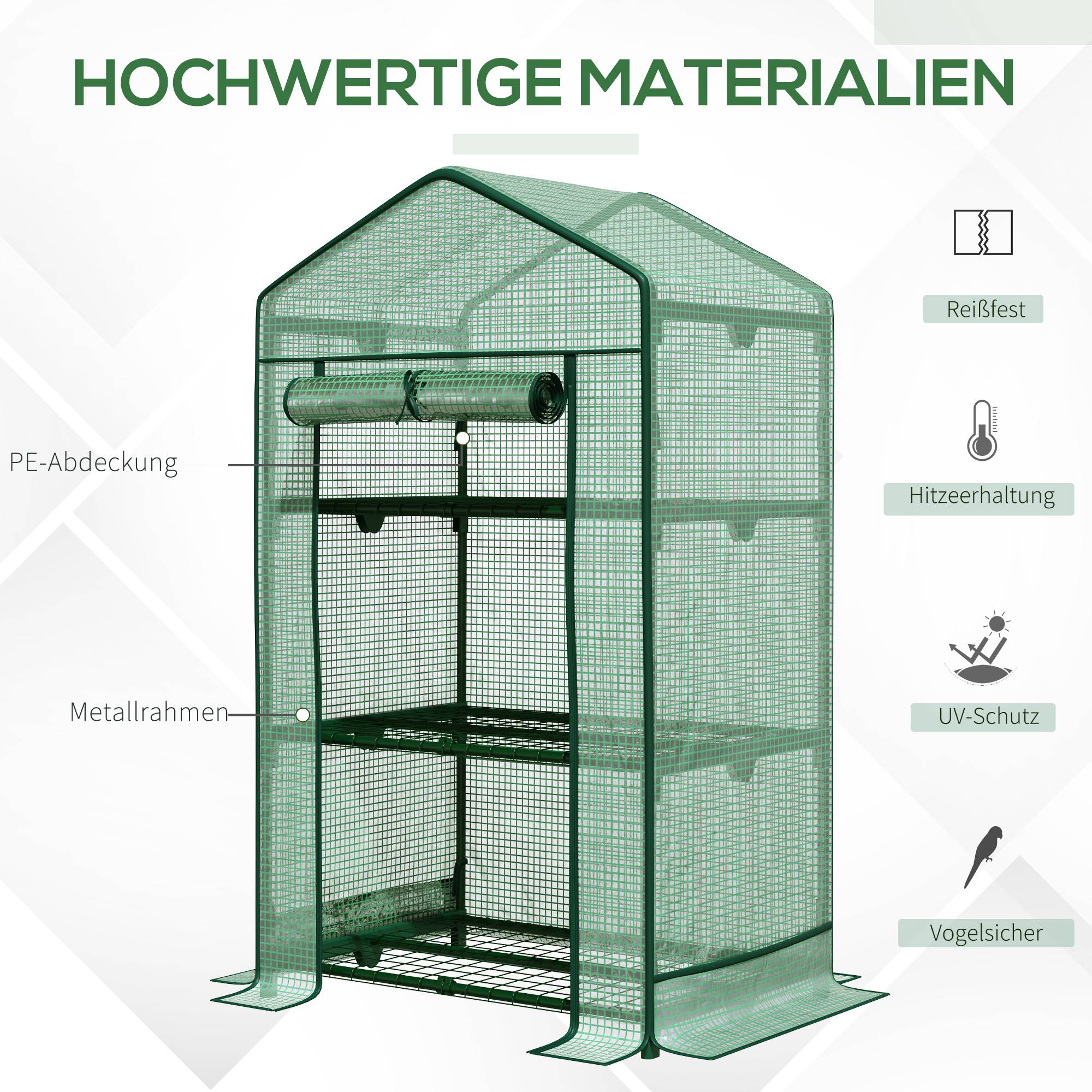 Mini serre balcon métal PE culture plantes 3 étagères porte zippée 69x49x125cm vert - ComfortXL Outdoor Living - Image 6