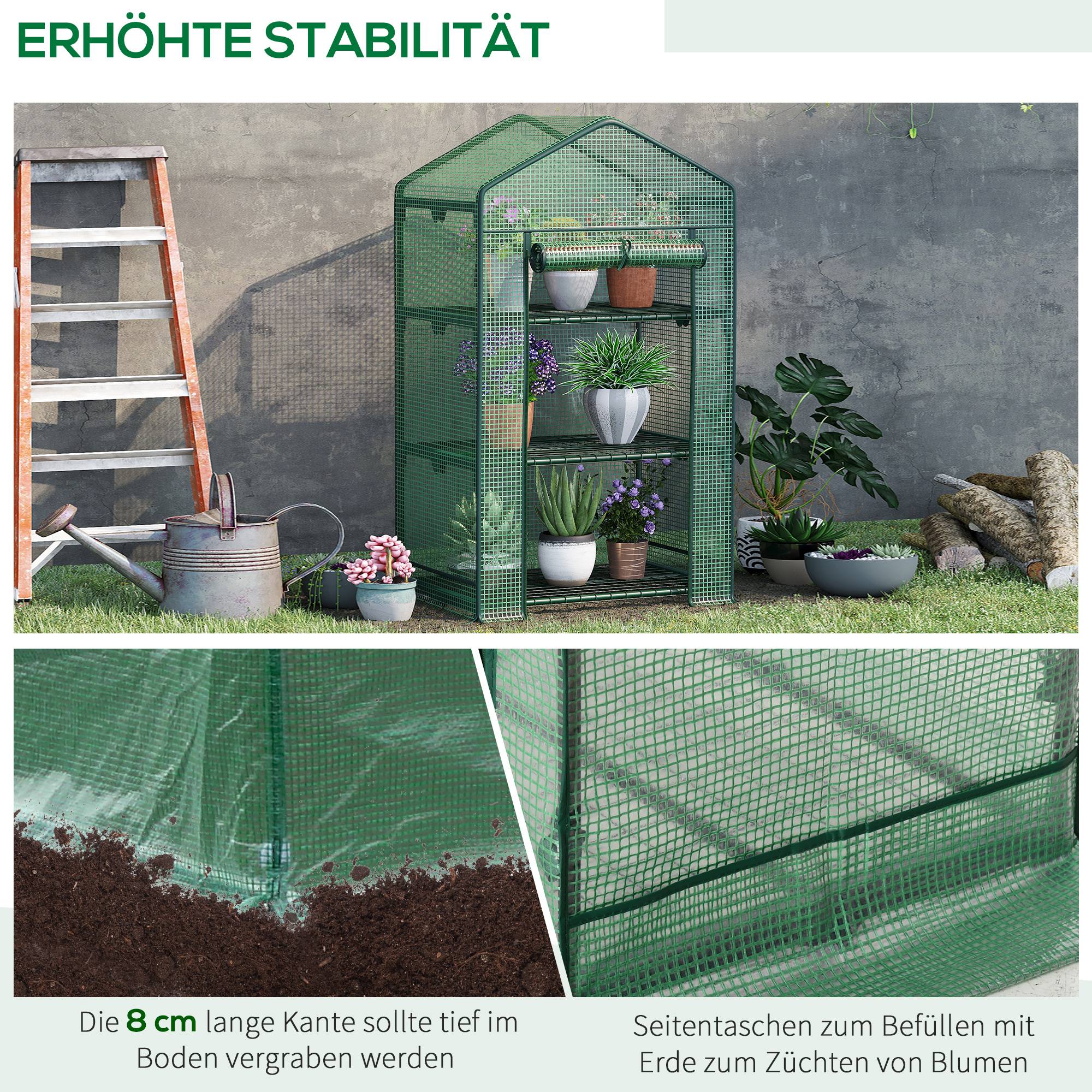 Mini serre balcon métal PE culture plantes 3 étagères porte zippée 69x49x125cm vert - ComfortXL Outdoor Living - Image 9