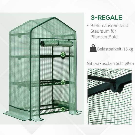 Mini serre balcon métal PE culture plantes 3 étagères porte zippée 69x49x125cm vert - ComfortXL Outdoor Living - Image 8