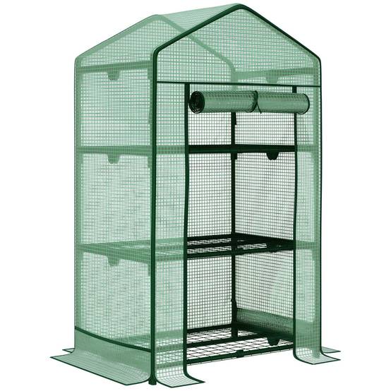 Mini serre balcon métal PE culture plantes 3 étagères porte zippée 69x49x125cm vert - ComfortXL Outdoor Living - Image 1