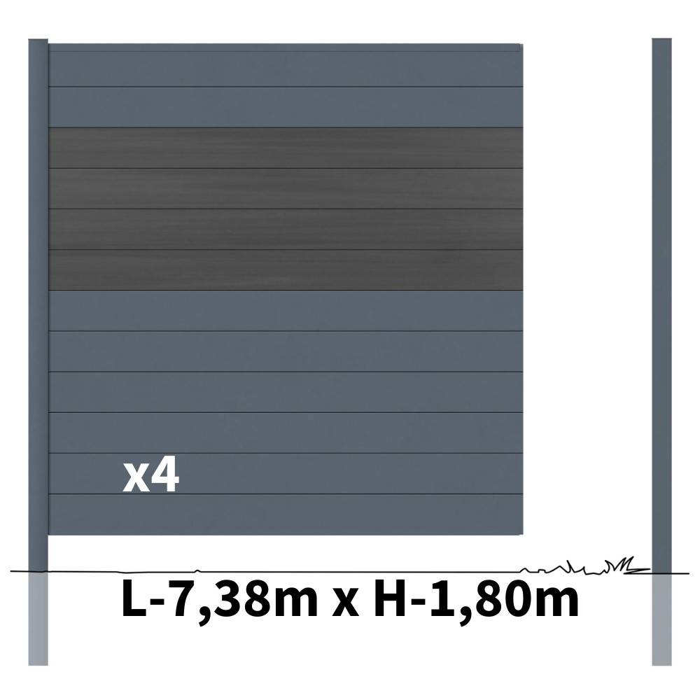 Kit Clôture Aluminium BAHIA & CRUZ Ardoise 7,38x1,8m - Bois Composite & Aluminium - Poteaux Gris - Brise Vue - Palissade - Image 3