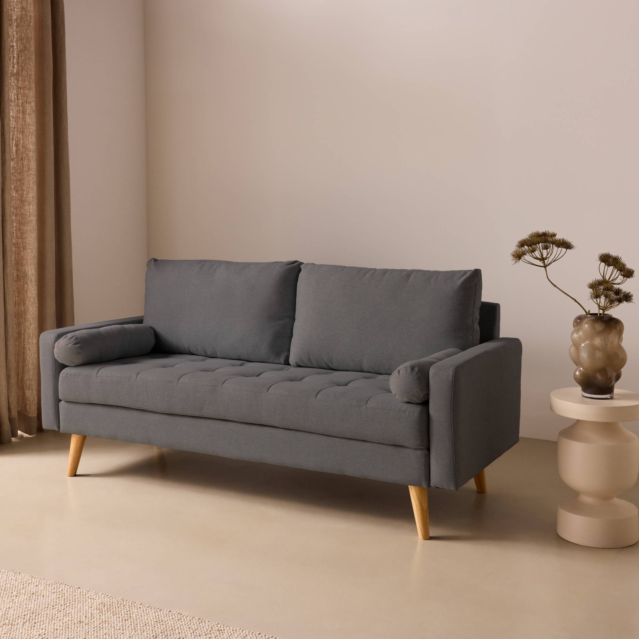 sweeek - Canapé en tissu gris foncé. 3 places scandinave fixe. droit. pieds bois | sweeek - Image 3