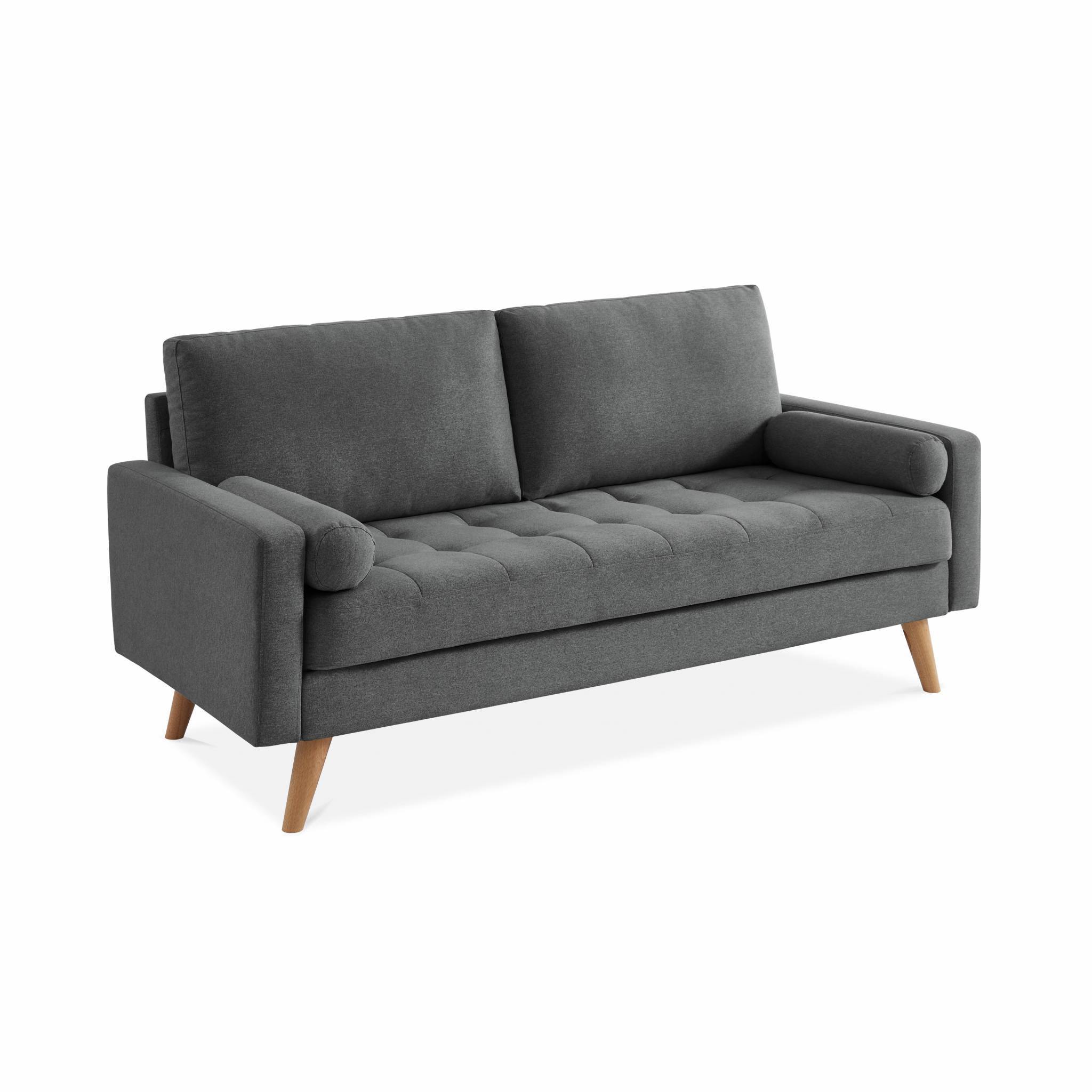 sweeek - Canapé en tissu gris foncé. 3 places scandinave fixe. droit. pieds bois | sweeek - Image 2