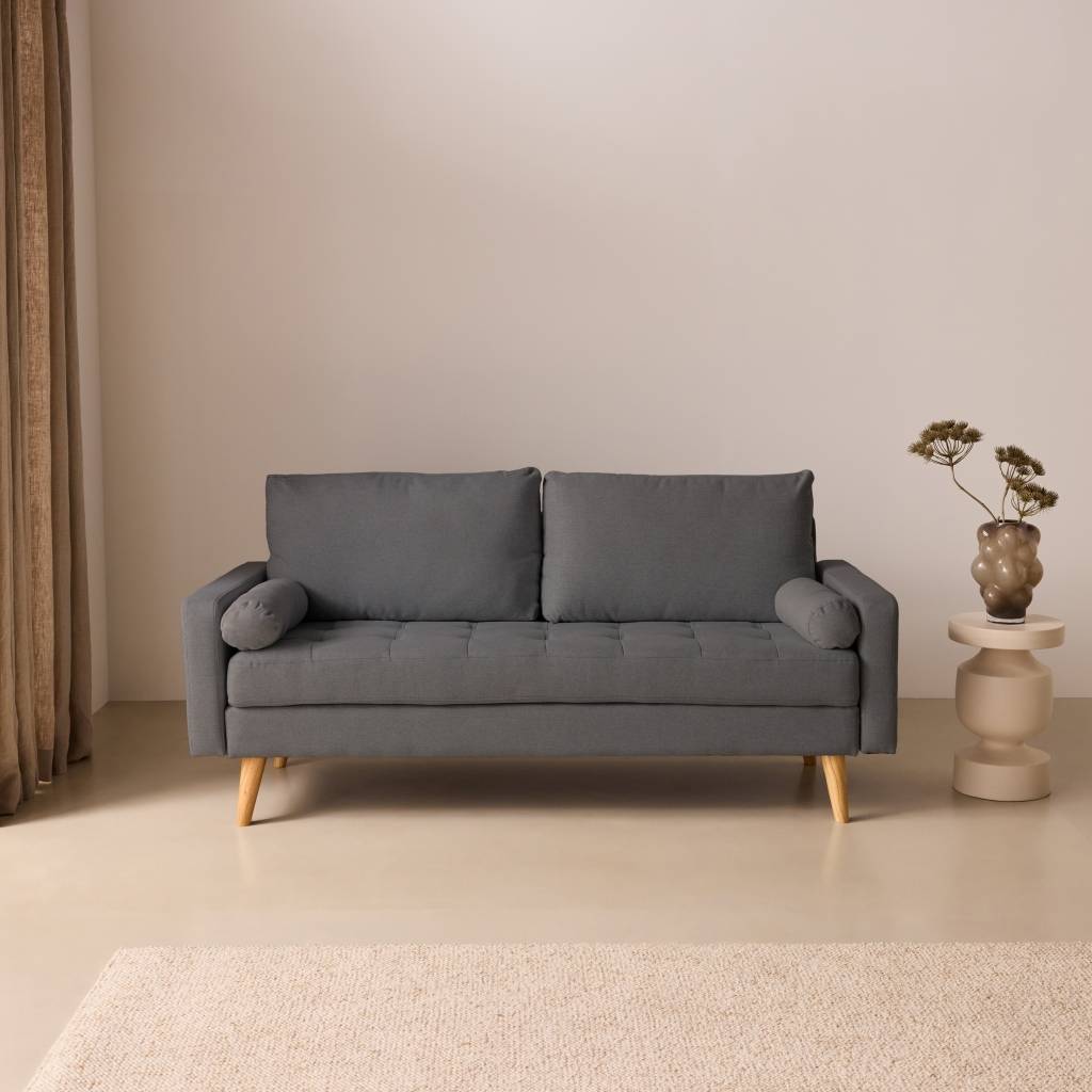 sweeek - Canapé en tissu gris foncé. 3 places scandinave fixe. droit. pieds bois | sweeek - Image 1