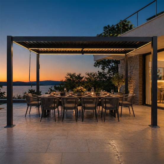 Pergola bioclimatique à LED 4x3m structure aluminium lames orientables CORFU - Image 2