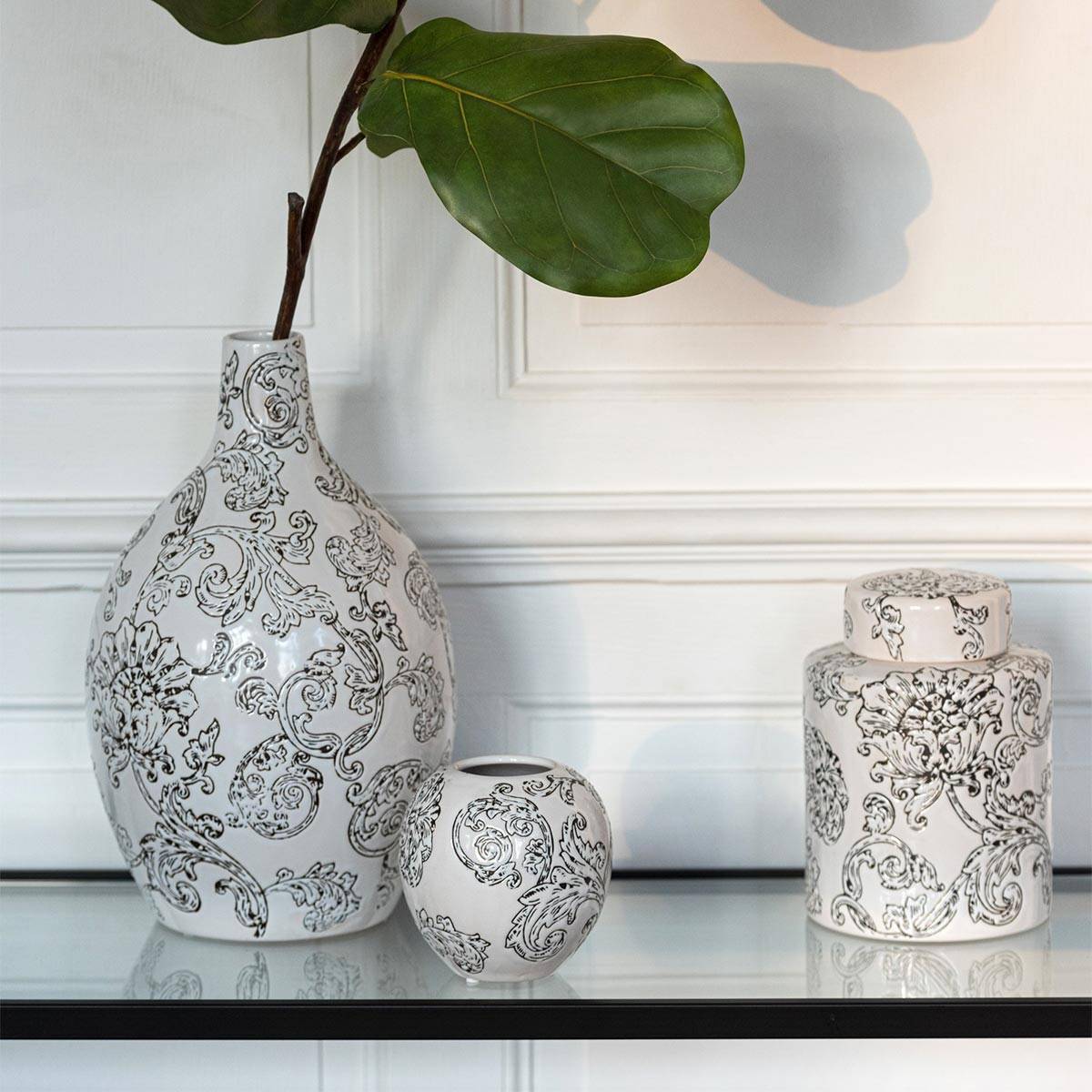 Vase Rond en Porcelaine "Zen" 33cm Noir & Blanc - Image 3