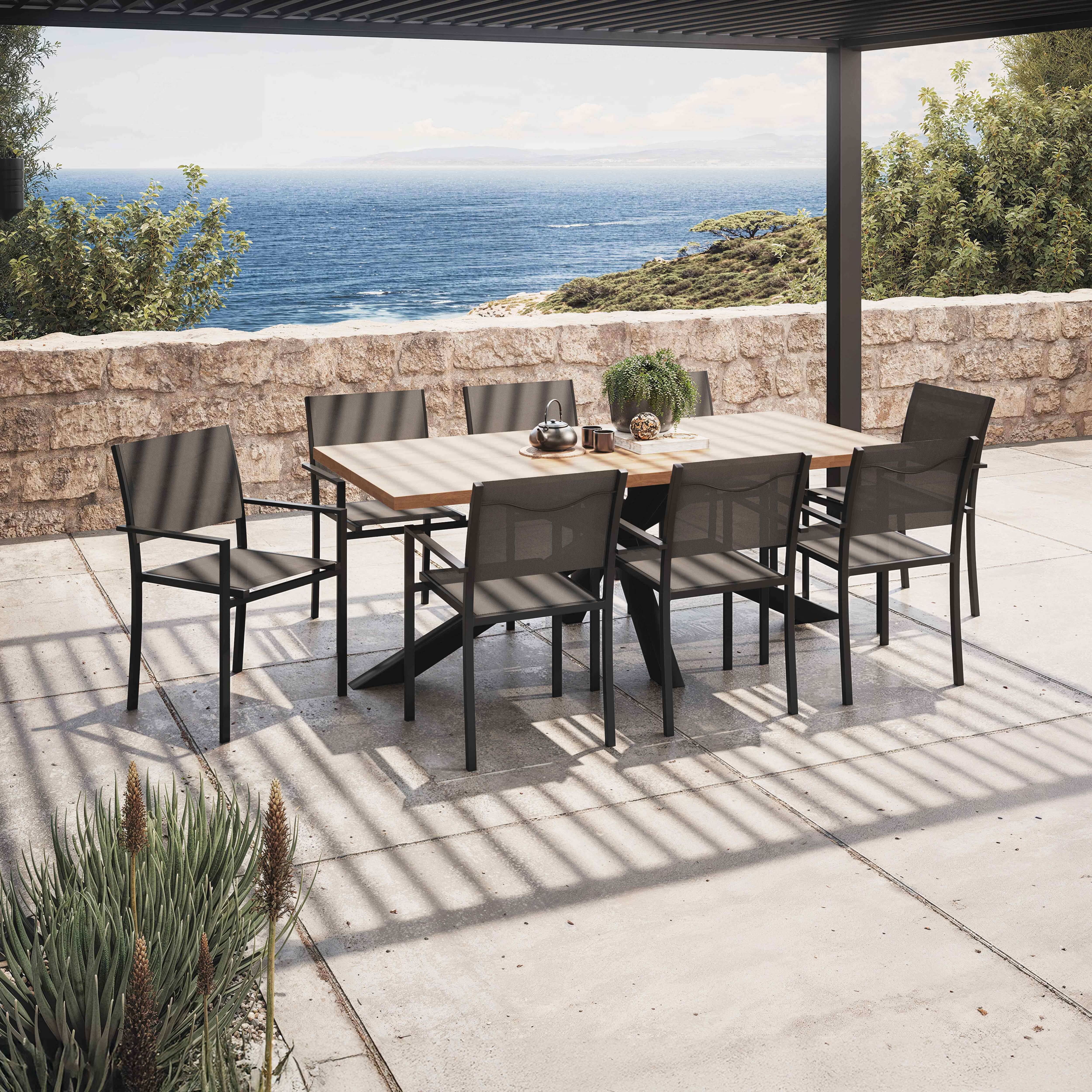 Oviala - Table de jardin et 8 chaises en aluminium et acacia Stella - Oviala - Imagen 2