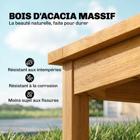 Table Basse de Jardin Carrée en Bois d'acacia Massif, avec Plateau à Lattes, Pieds Réglables, 48x48x46cm, Naturel - Image 6