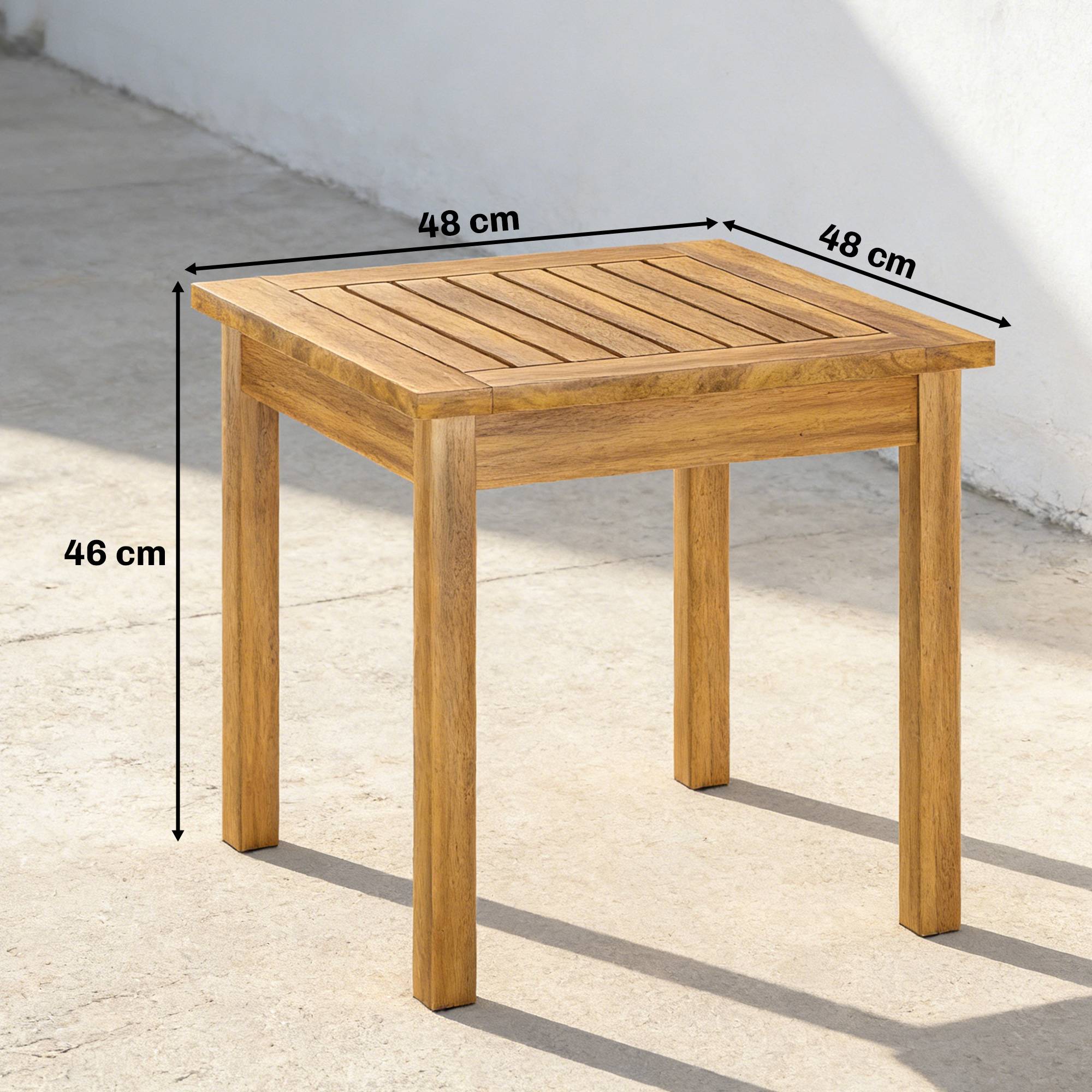 Table Basse de Jardin Carrée en Bois d'acacia Massif, avec Plateau à Lattes, Pieds Réglables, 48x48x46cm, Naturel - Image 5