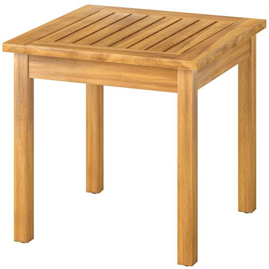 Table Basse de Jardin Carrée en Bois d'acacia Massif, avec Plateau à Lattes, Pieds Réglables, 48x48x46cm, Naturel - Image 2