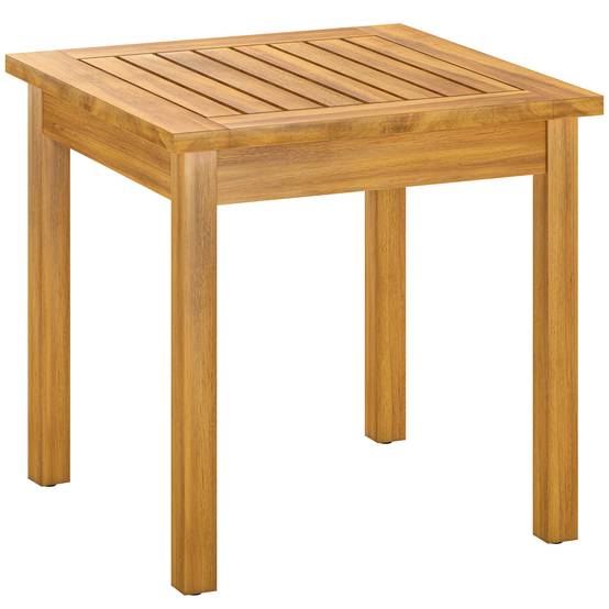 Table Basse de Jardin Carrée en Bois d'acacia Massif, avec Plateau à Lattes, Pieds Réglables, 48x48x46cm, Naturel - Image 1