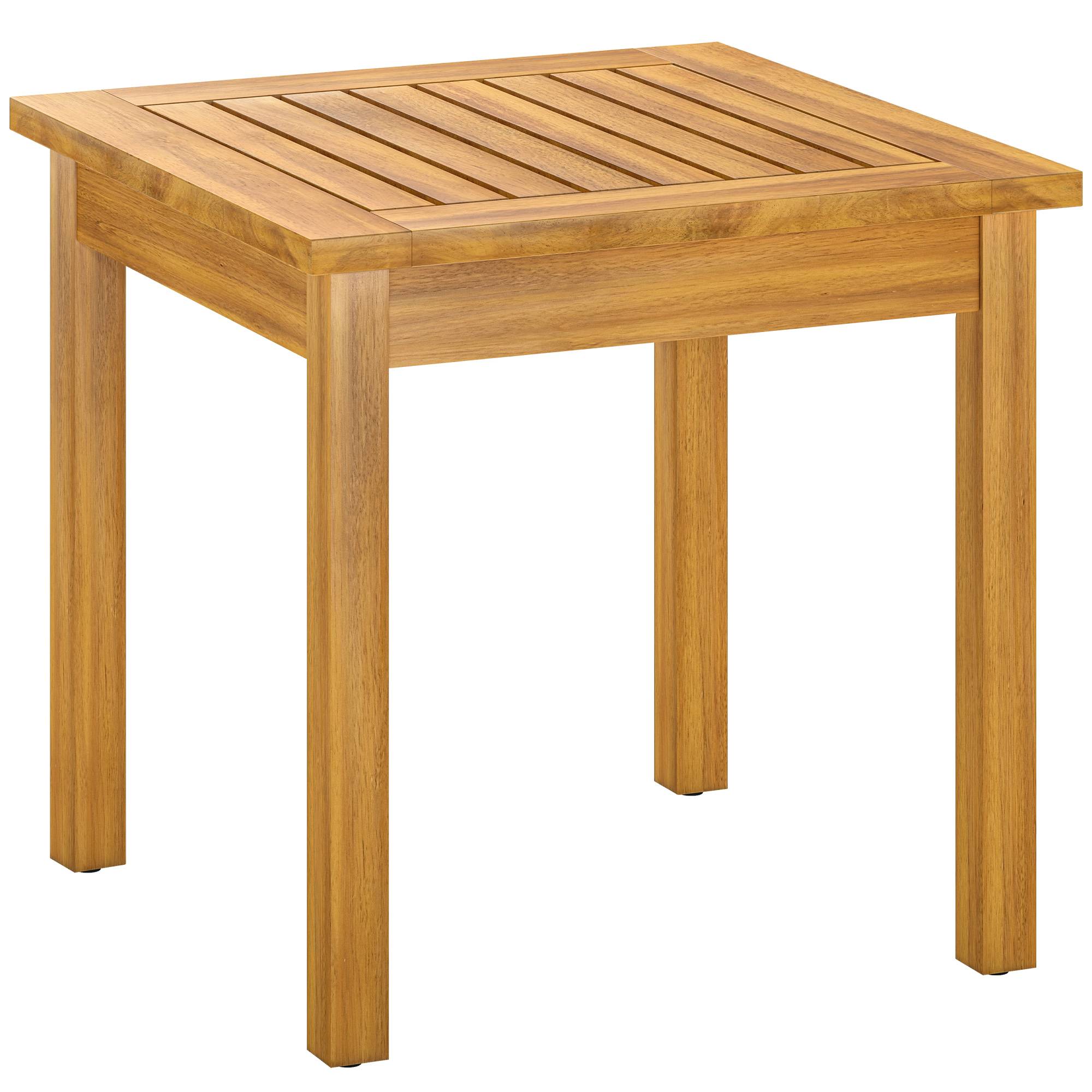 Table Basse de Jardin Carrée en Bois d'acacia Massif, avec Plateau à Lattes, Pieds Réglables, 48x48x46cm, Naturel - Image 1
