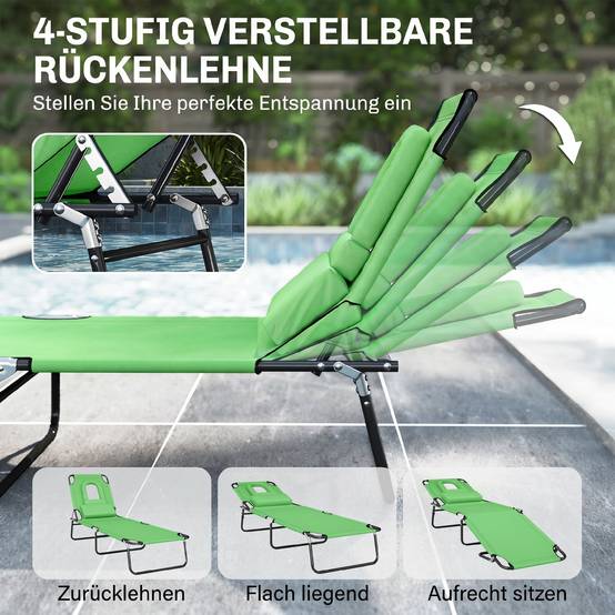 Bain de Soleil Pliable Acier Jardin Trou Visage Inclinable 187x58x36cm Vert - ComfortXL Outdoor Living - Image 7