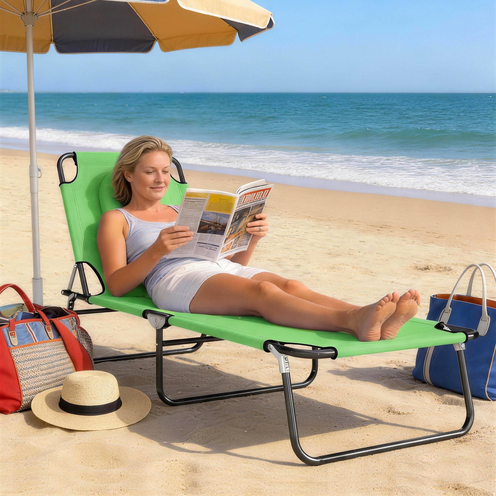 Bain de Soleil Pliable Acier Jardin Trou Visage Inclinable 187x58x36cm Vert - ComfortXL Outdoor Living - Image 10