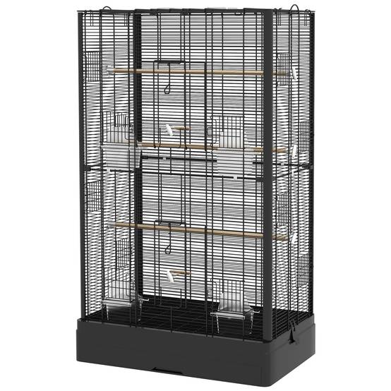 Cage à oiseaux volière avec portes perchoirs cage pour canaris perruches perroquets 61 x 36,5 x 98 cm noir - Image 2
