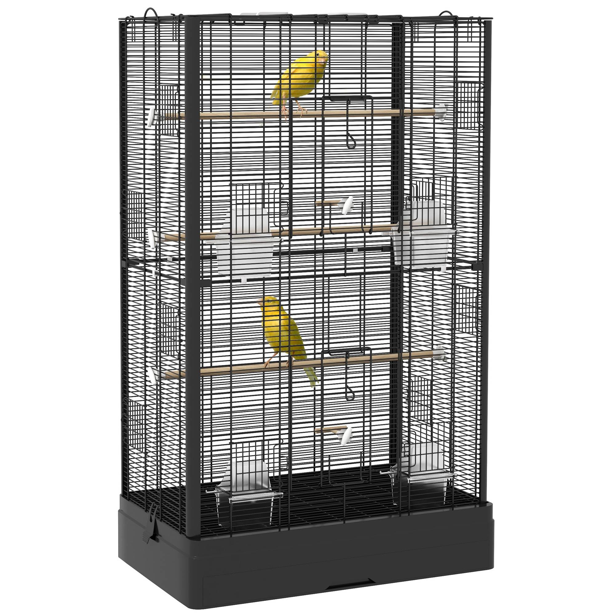 Cage à oiseaux volière avec portes perchoirs cage pour canaris perruches perroquets 61 x 36,5 x 98 cm noir - Image 1