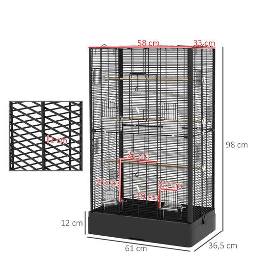 Cage à oiseaux volière avec portes perchoirs cage pour canaris perruches perroquets 61 x 36,5 x 98 cm noir - Image 5
