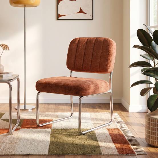 Sicaan Fauteuil terracotta rembourré pieds chromés et tissu chenille - PAOLA - Image 1