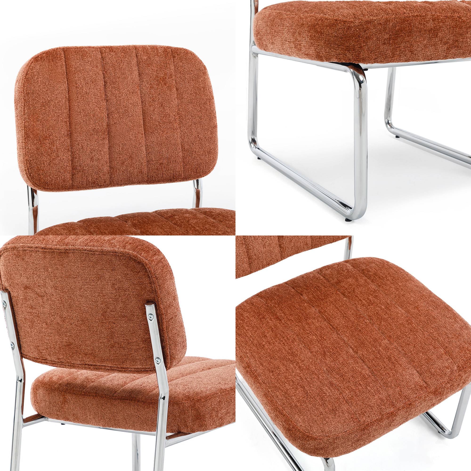 Sicaan Fauteuil terracotta rembourré pieds chromés et tissu chenille - PAOLA - Image 7