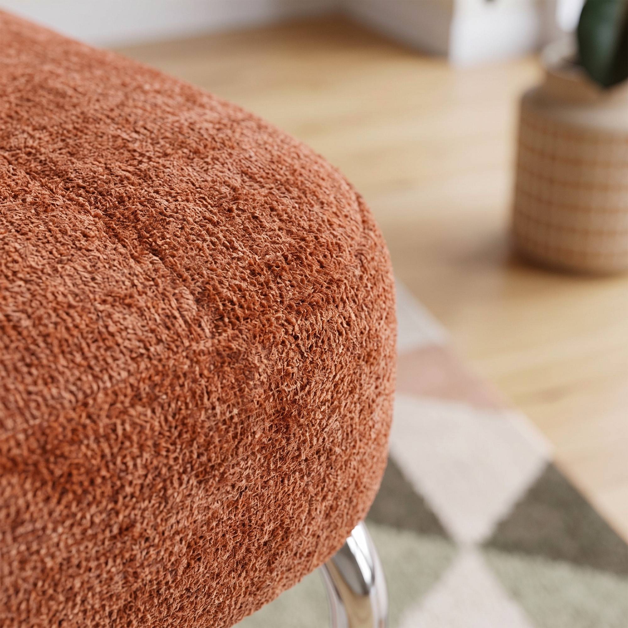Sicaan Fauteuil terracotta rembourré pieds chromés et tissu chenille - PAOLA - Image 4