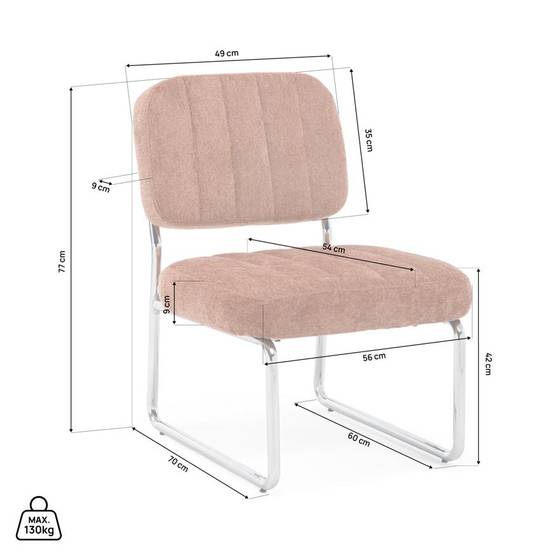 Sicaan Fauteuil terracotta rembourré pieds chromés et tissu chenille - PAOLA - Image 2