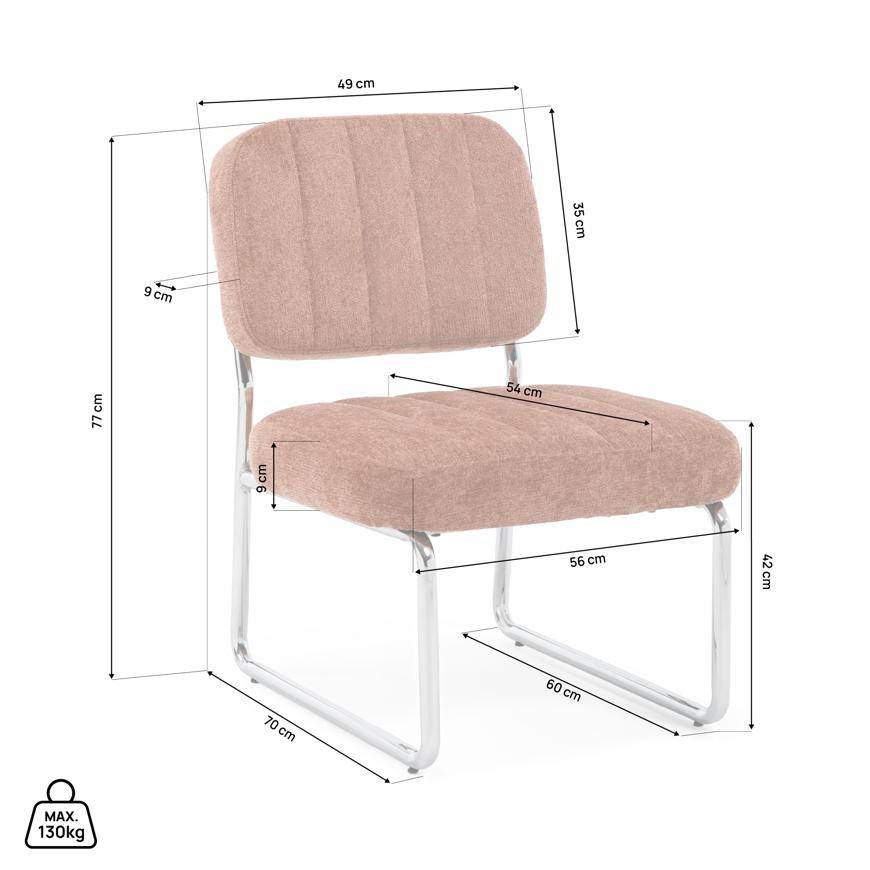 Sicaan Fauteuil terracotta rembourré pieds chromés et tissu chenille - PAOLA - Image 2