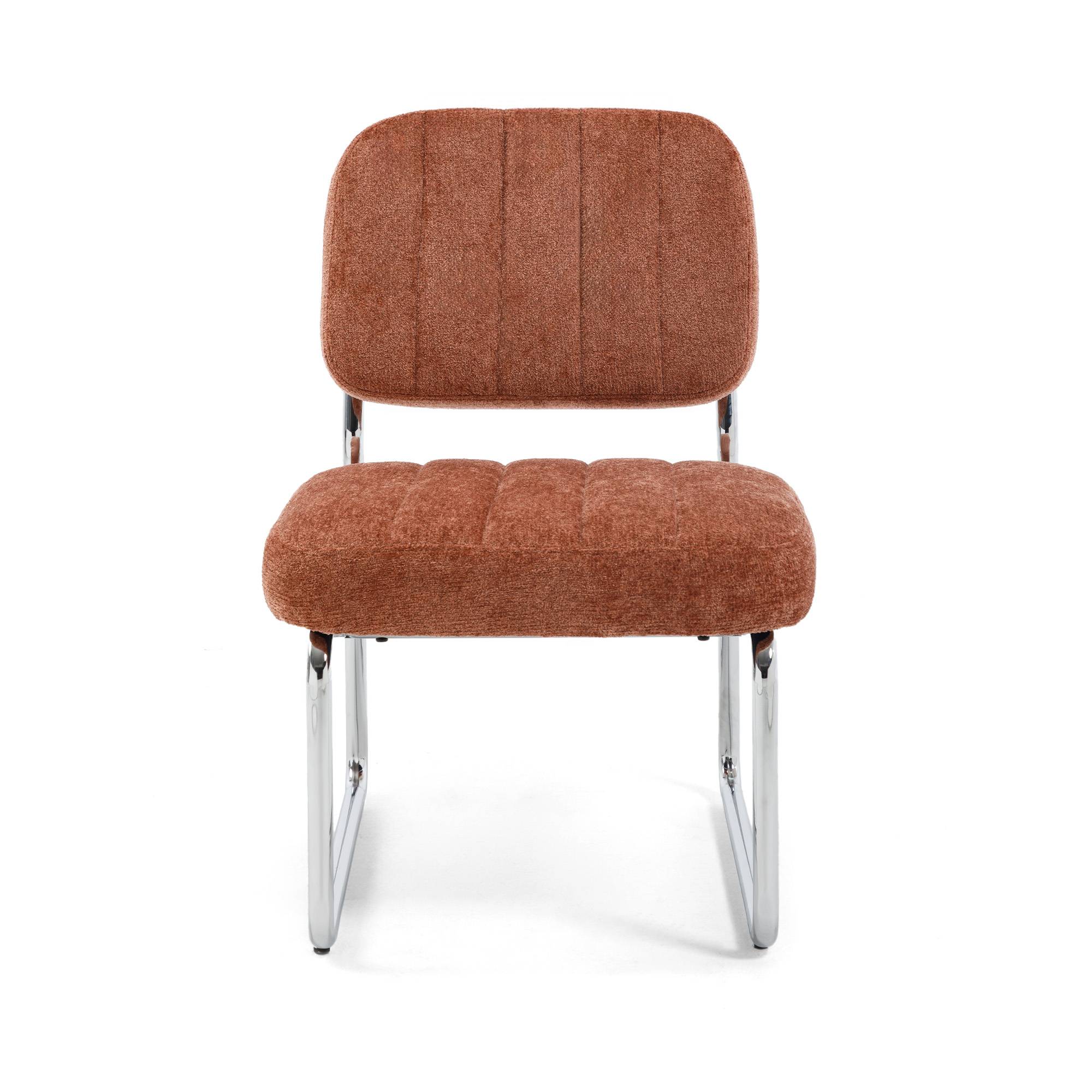 Sicaan Fauteuil terracotta rembourré pieds chromés et tissu chenille - PAOLA - Image 3