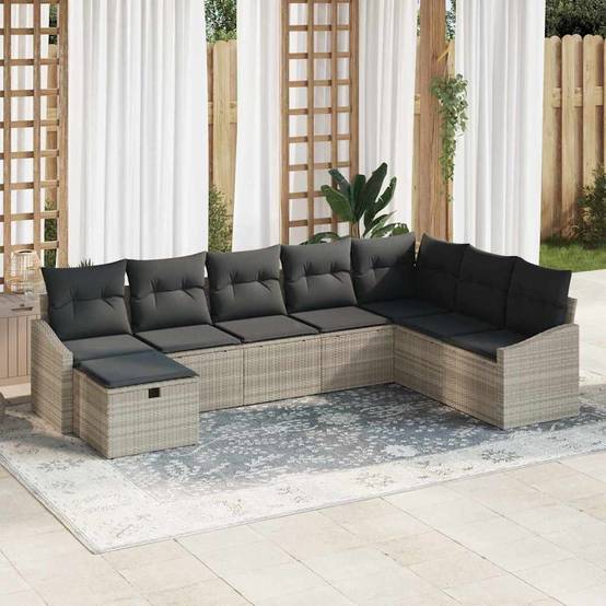 Grand Salon Modulable Polyrotin - 8 Éléments avec Coffres de Rangement - Gris Clair – ComfortXL Outdoor Living - Image 1