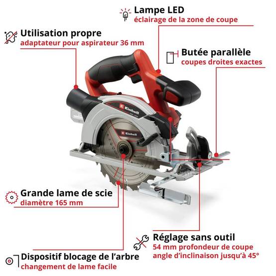 Einhell - Scie circulaire sans fil TE-CS 18/165-1 Li solo - Sans batterie Einhell - Image 2