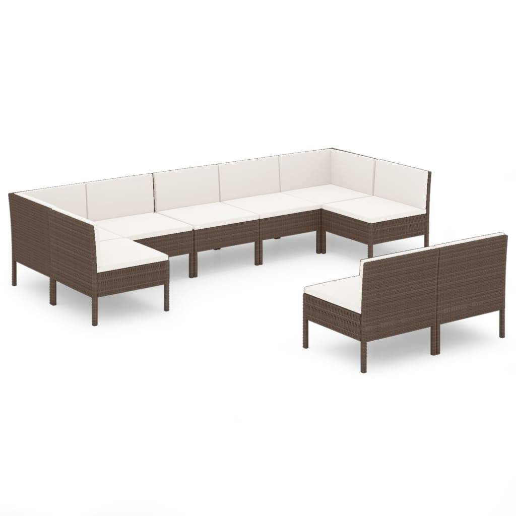Helloshop26 - Salon de jardin meuble d'extérieur ensemble de mobilier 9 pièces avec coussins résine tressée marron - Imagen 1