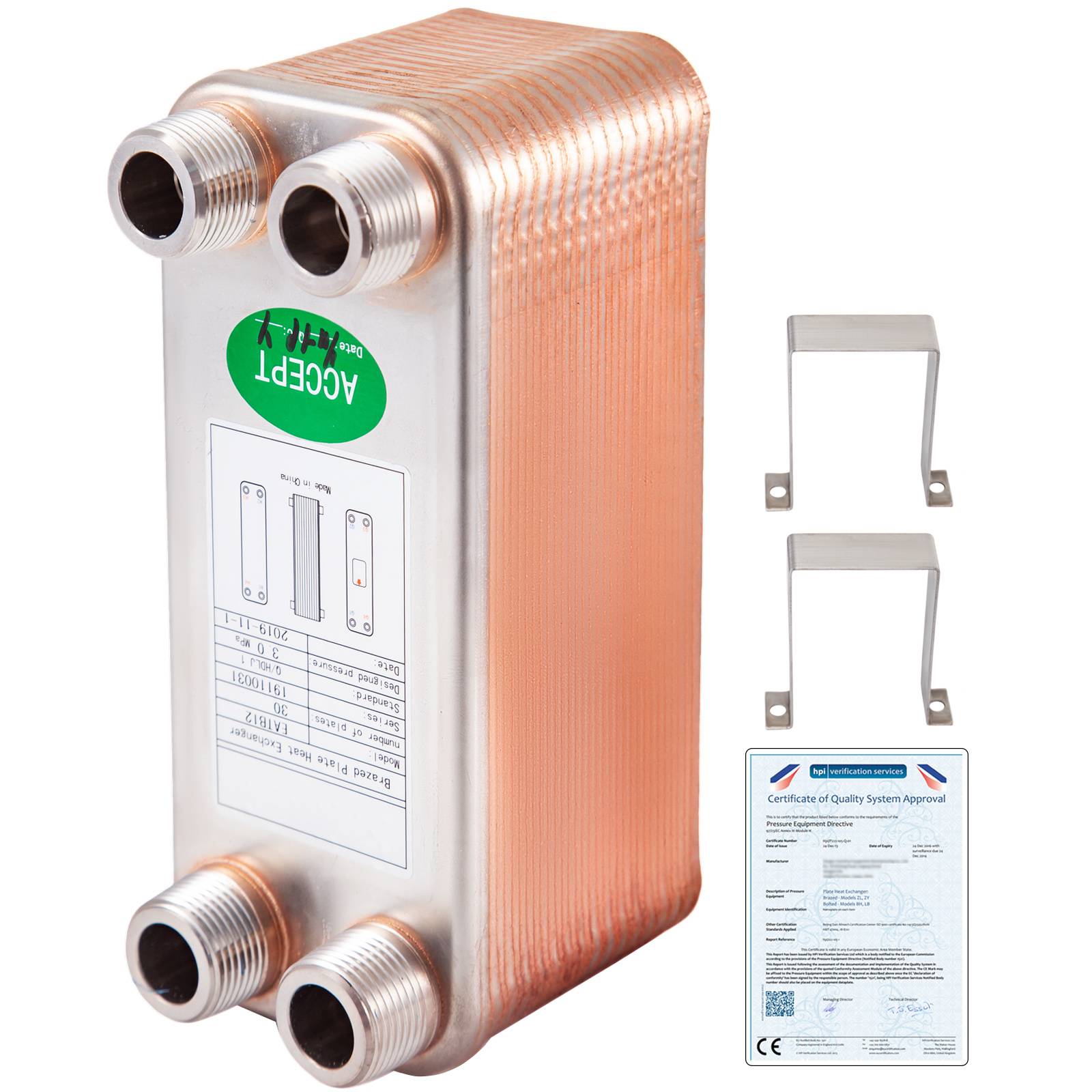 VEVOR Échangeur thermique à plaques brasées, 30 plaques. Pour refroidissement huile, réfrigérant, HVAC. - Image 1
