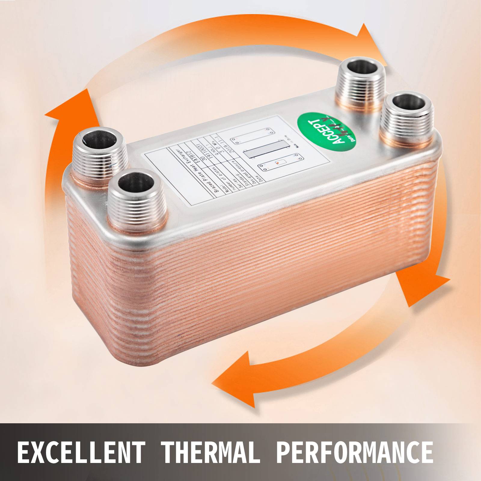 VEVOR Échangeur thermique à plaques brasées, 30 plaques. Pour refroidissement huile, réfrigérant, HVAC. - Image 2