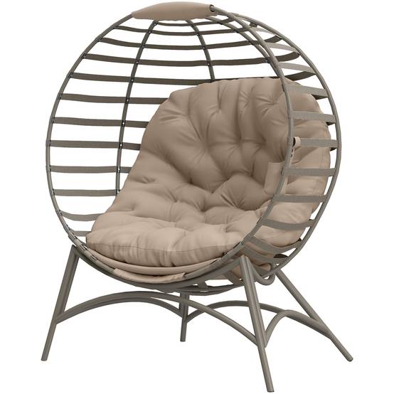 ComfortXL - Fauteuil Papasan acier et polyester sable 118 x 77 x 139 cm intérieur extérieur pliable avec coussin - Image 2