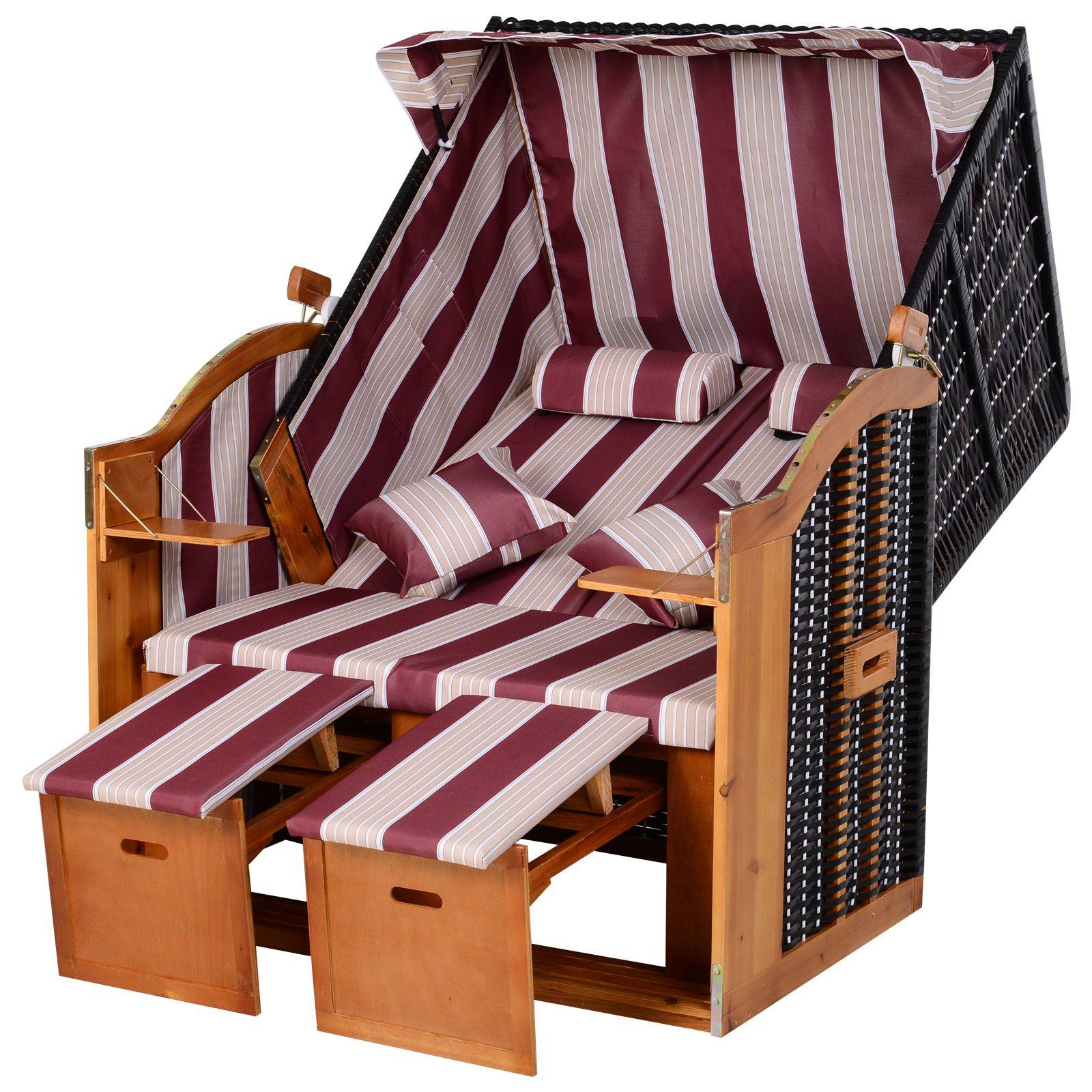 Strandkorb bois de sapin et résine tressée rouge et blanc 118 x 79 x 160 cm - PANGIVO - Image 2