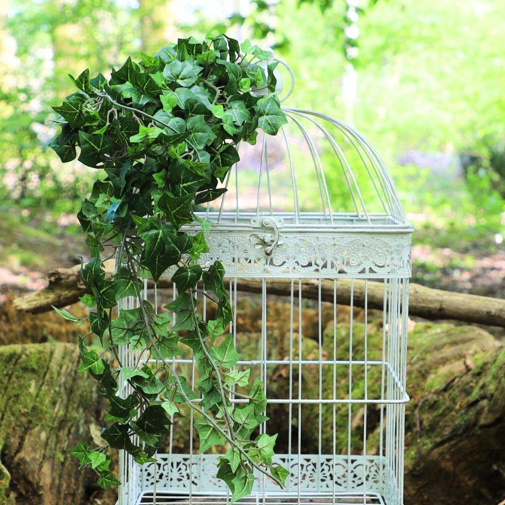Cage à oiseaux décorative ancienne métal blanc 62x34x34cm Chemin de campagne - Imagen 4