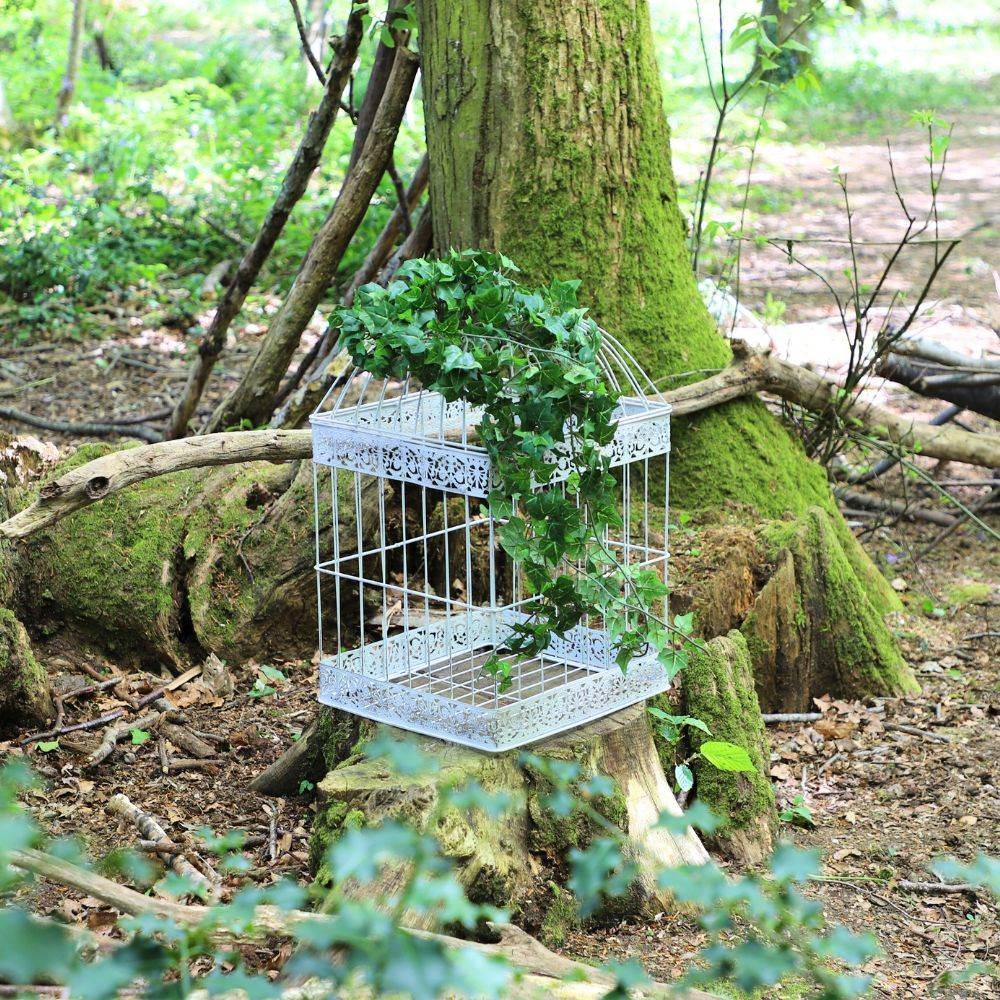 Cage à oiseaux décorative ancienne métal blanc 62x34x34cm Chemin de campagne - Imagen 3