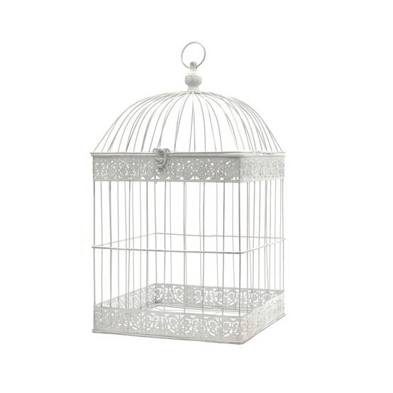 Cage à oiseaux décorative ancienne métal blanc 62x34x34cm Chemin de campagne - Imagen 1