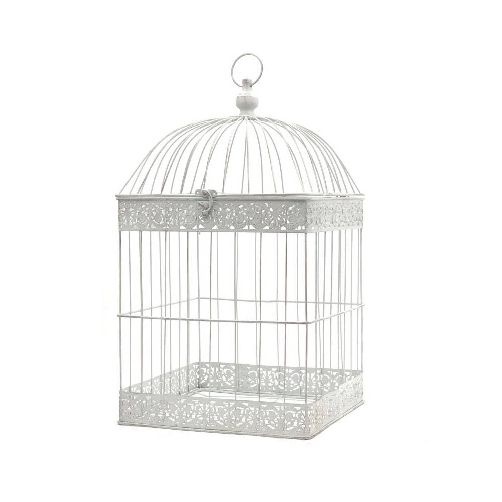 Cage à oiseaux décorative ancienne métal blanc 62x34x34cm Chemin de campagne - Imagen 1