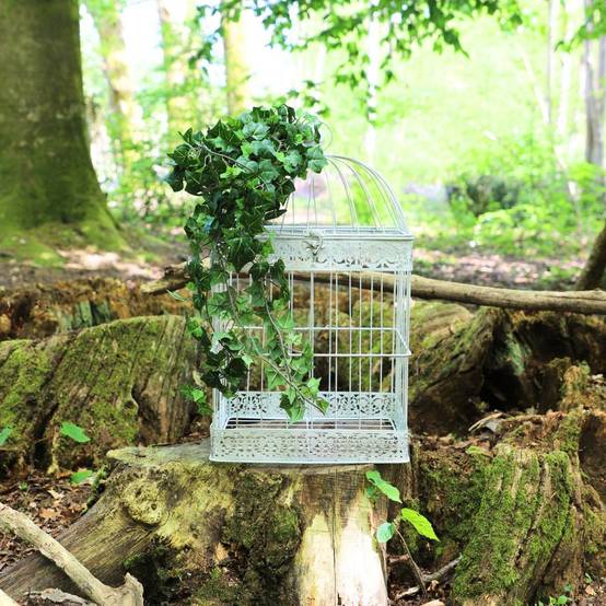 Cage à oiseaux décorative ancienne métal blanc 62x34x34cm Chemin de campagne - Imagen 2