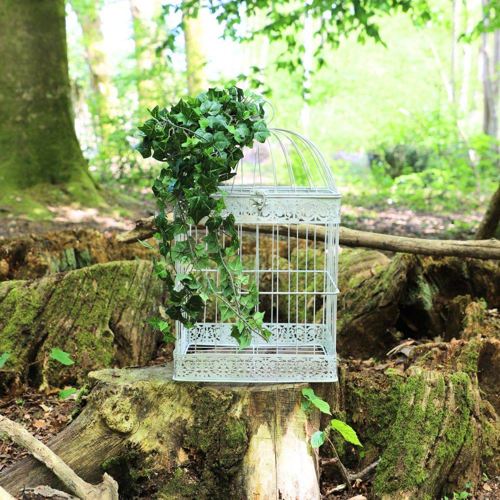 Cage à oiseaux décorative ancienne métal blanc 62x34x34cm Chemin de campagne - Imagen 2