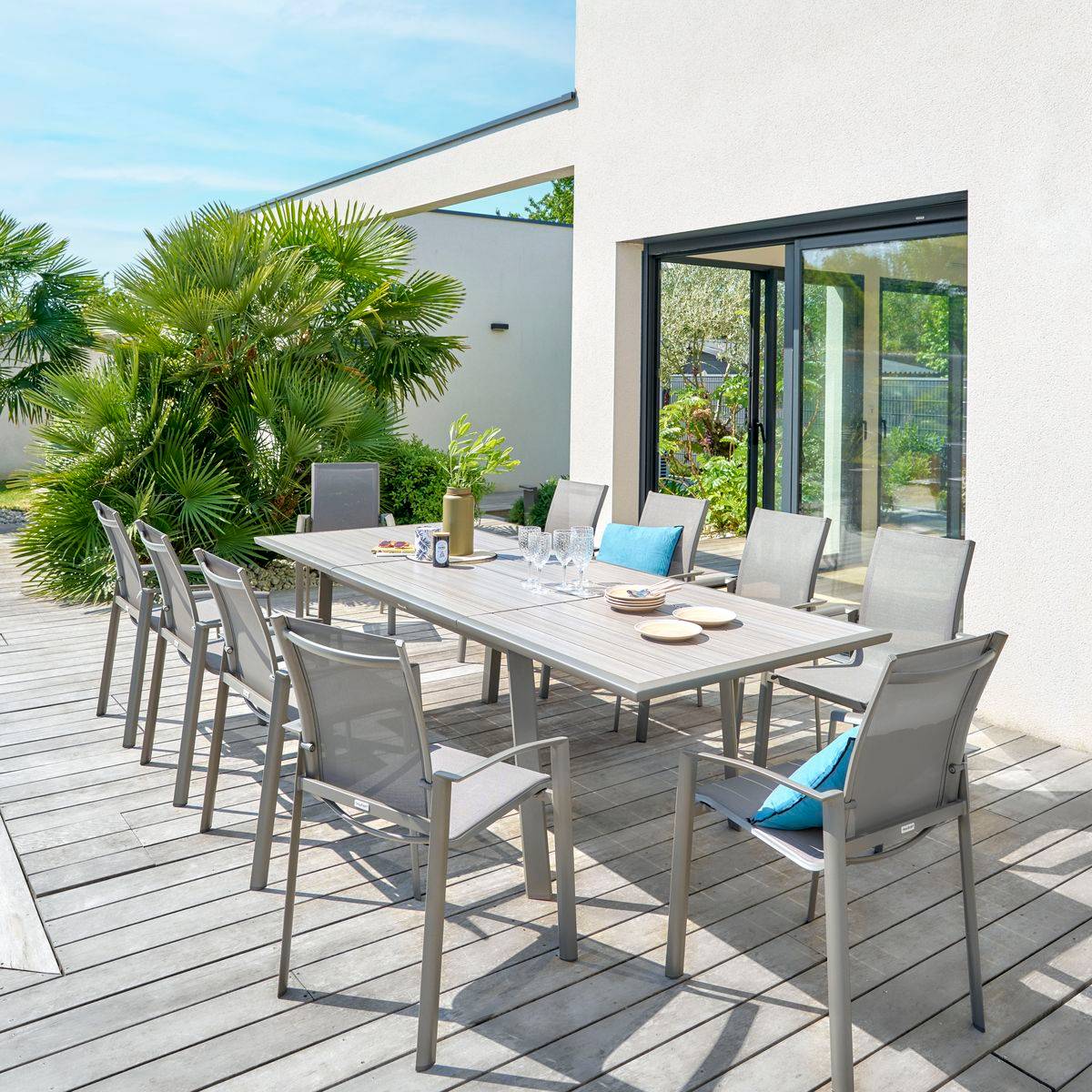 Hesperide - Table de jardin extensible "Pavane" seigle & praline 10 places en aluminium traité époxy Hespéride - Imagen 5