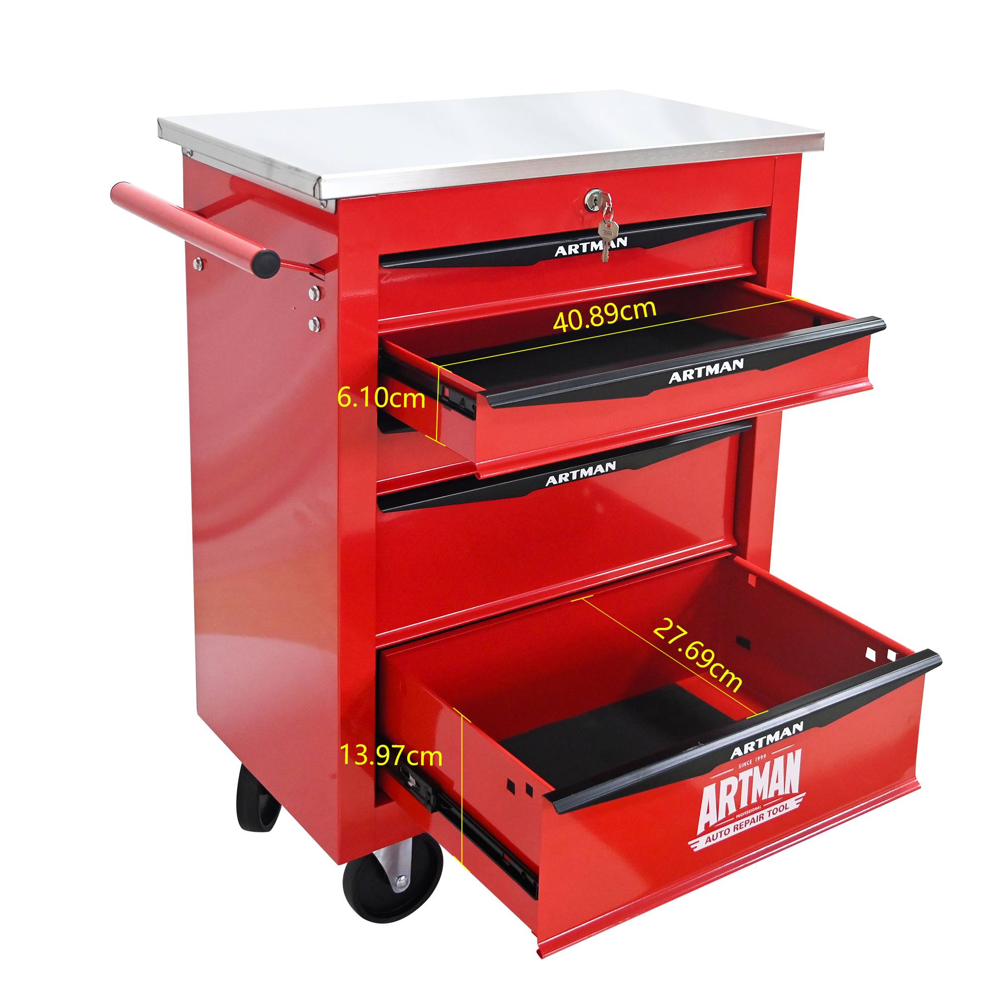 Servante Atelier 5 Tiroirs Acier Roulante Garage Verrouillable Rouge/Noir - ComfortXL Outdoor Living - Image 4
