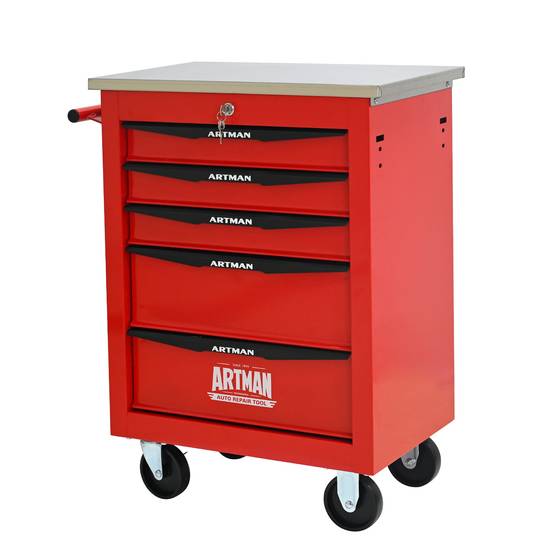 Servante Atelier 5 Tiroirs Acier Roulante Garage Verrouillable Rouge/Noir - ComfortXL Outdoor Living - Image 2