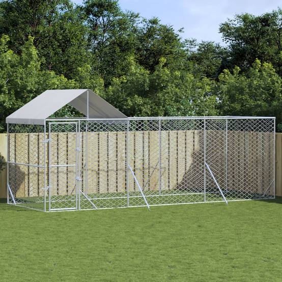 Chenil extérieur pour chien en acier galvanisé avec toit pour jardin 6x2x2,5 m – ComfortXL Outdoor Living - Image 1