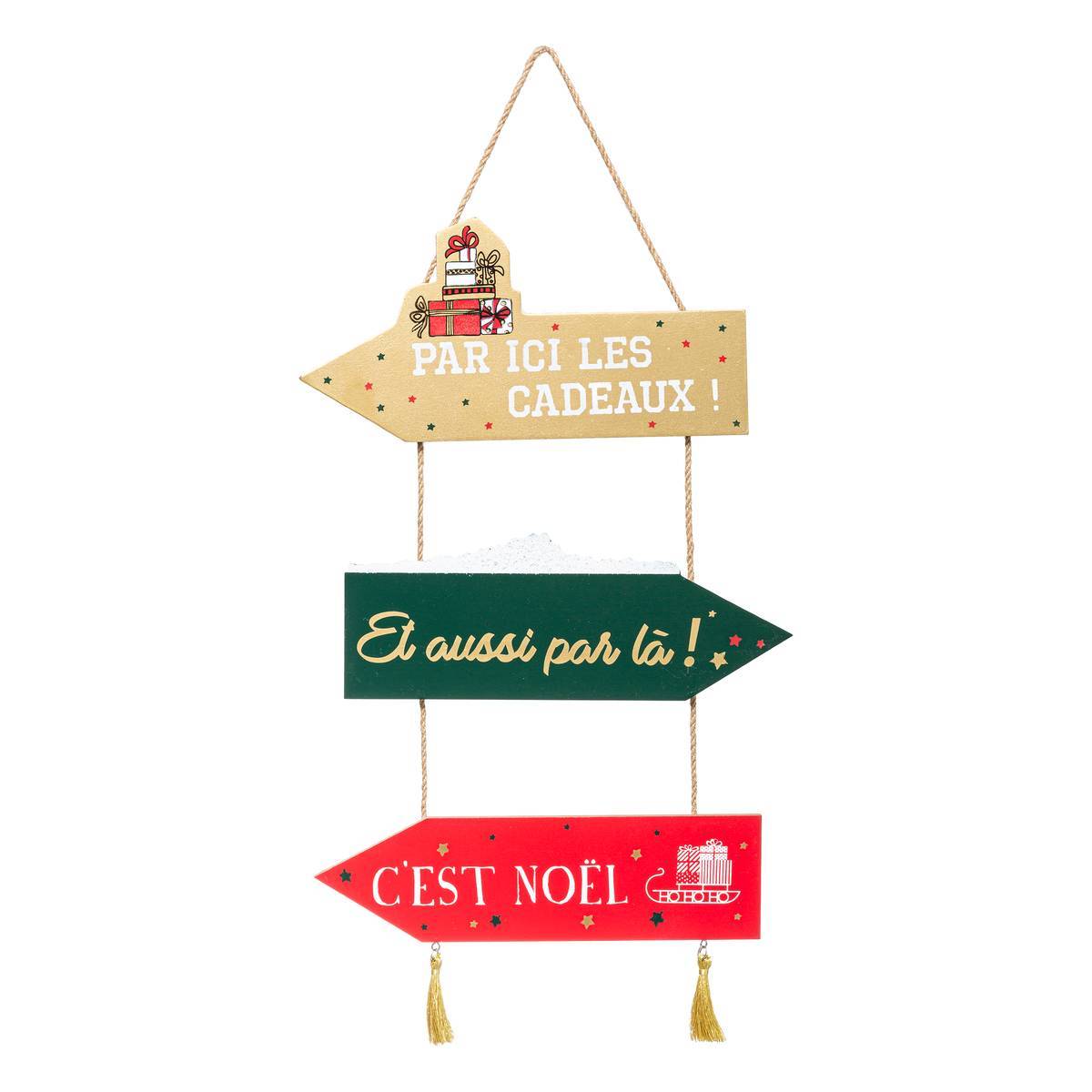 Fééric Lights & Christmas - Pancarte Bois RG Vert Or 50 cm - Feeric Lights & Christmas