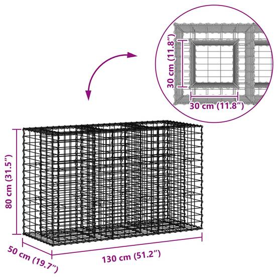 PANGIVO - Lit surélevé gabion Acier galvanisé Argenté 130 x 50 x 80 cm - PANGIVO - Image 8
