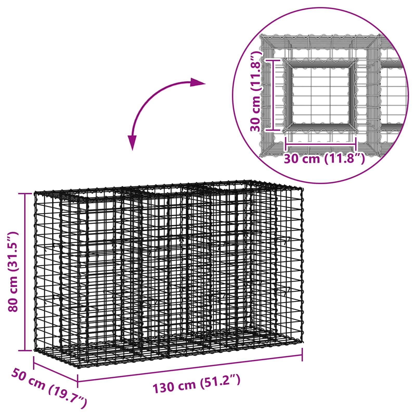 PANGIVO - Lit surélevé gabion Acier galvanisé Argenté 130 x 50 x 80 cm - PANGIVO - Image 8