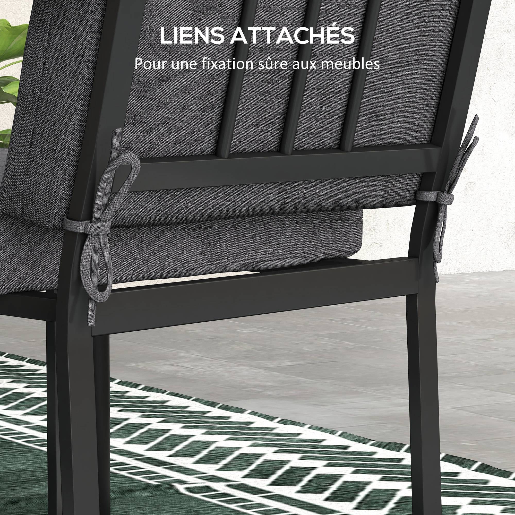 ComfortXL - Lot 2 coussins fauteuil jardin tissu polyester extérieur avec attaches 112x51cm gris foncé - ComfortXL Outdoor Living - Image 8