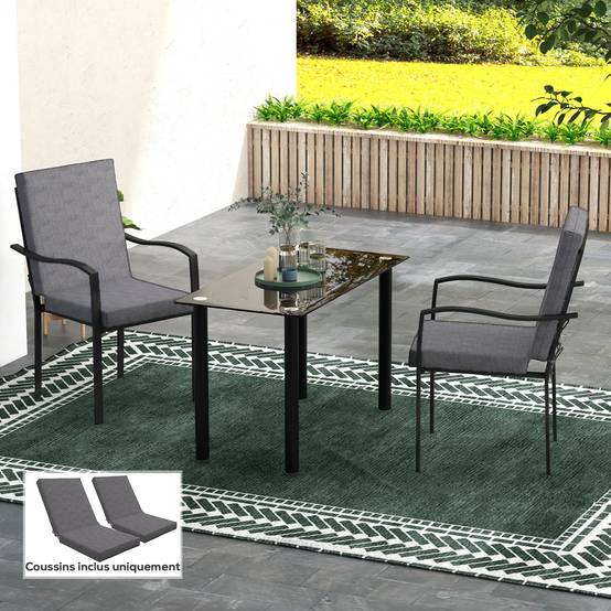ComfortXL - Lot 2 coussins fauteuil jardin tissu polyester extérieur avec attaches 112x51cm gris foncé - ComfortXL Outdoor Living - Image 4